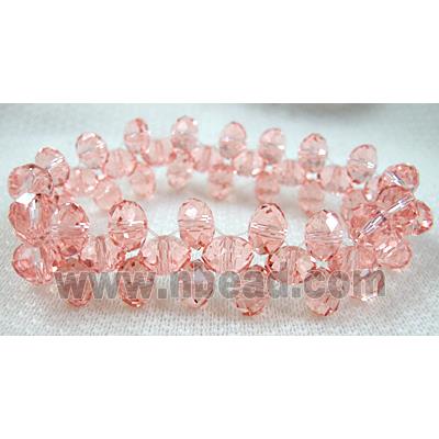 Chinese Crystal Glass Bracelet, stretchy, rose-pink