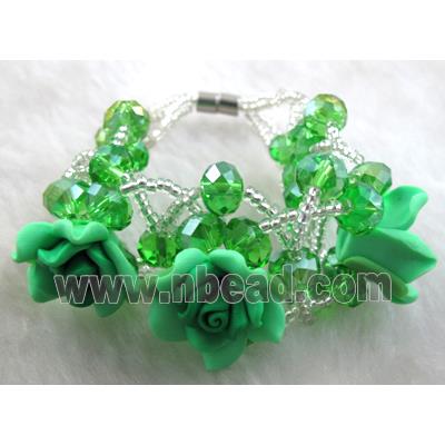 fimo clay bracelet with crystal glass, green