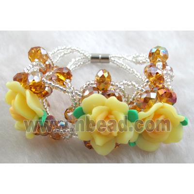 fimo clay bracelet with crystal glass, yellow