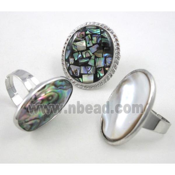 mixed shell ring, adjustable, copper, platinum plated