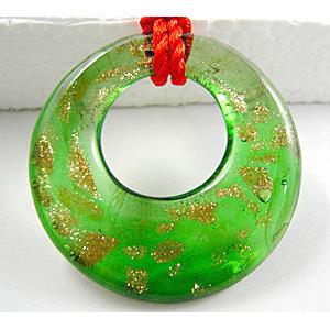 Lampwork Glass GoGo Pendant with goldsand, green