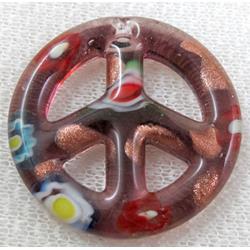 glass lampwork pendant, peace sign, deep-red