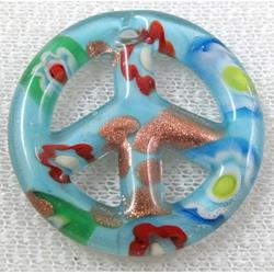 glass lampwork pendant, peace sign, blue