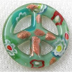 glass lampwork pendant, peace sign, green