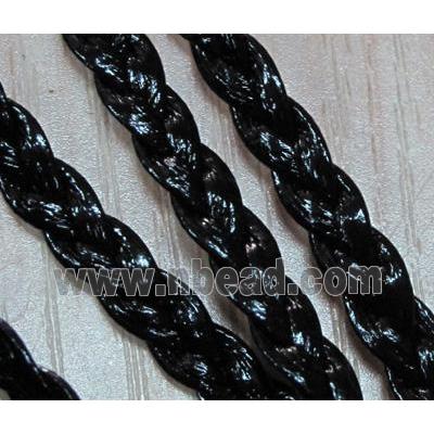 PU leather cord, braided, flat, black