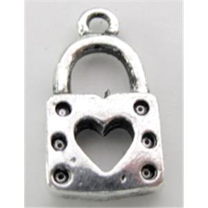 Tibetan Silver heart lock pendant, lead free and nickel free, 22x12mm