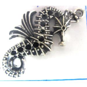 Tibetan Silver seahorse pendant, Non-Nickel, 41x19mm