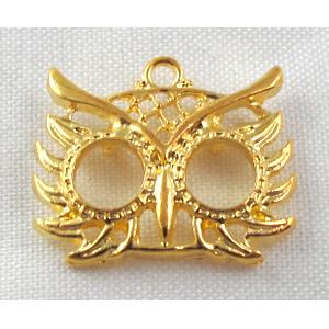 owl charm, Tibetan Silver bird pendants, Non-Nickel, golden, 24x18mm