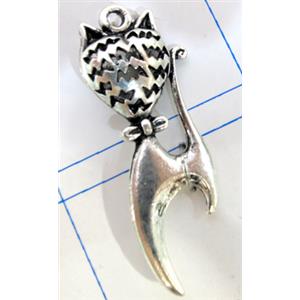 Hollow Tibetan Silver cat pendant, lead free and nickel free, 47x17mm