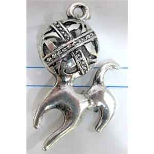 Tibetan Silver dog pendants, Non-Nickel, 38x21mm