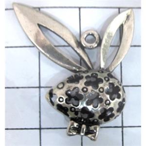 Tibetan Silver rabbit pendants, Non-Nickel, golden, 33x30mm