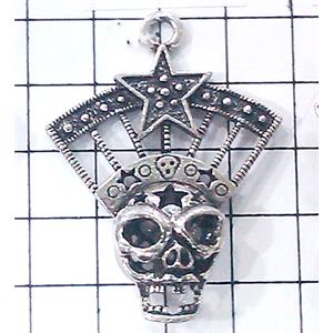 Hollow Tibetan Silver skull pendant, lead free and nickel free, 36x47mm