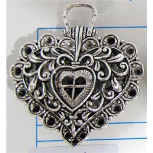Hollow Tibetan Silver pendant, lead free and nickel free, 42x38mm