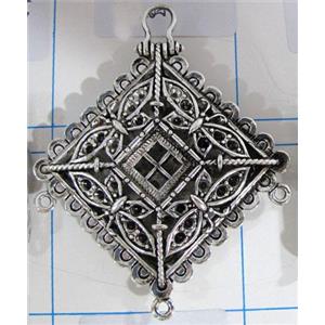 Hollow Tibetan Silver pendant, lead free and nickel free, 48x52mm