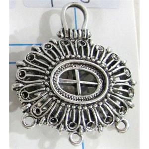 Hollow Tibetan Silver pendant, lead free and nickel free, 32x28mm