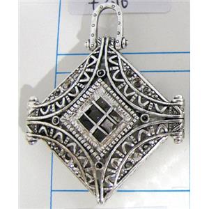 Hollow Tibetan Silver pendant, lead free and nickel free, 41x43mm