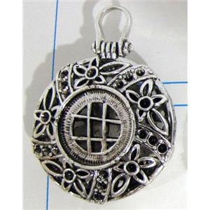 Hollow Tibetan Silver pendant, lead free and nickel free, 30mm dia