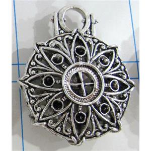 Hollow Tibetan Silver pendant, lead free and nickel free, 30mm dia