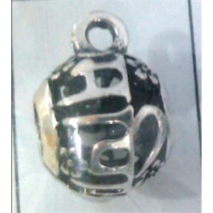 hollow, round tibetan silver hanger bead, lead free and nickel free, approx 9mm ball, 4mm hole