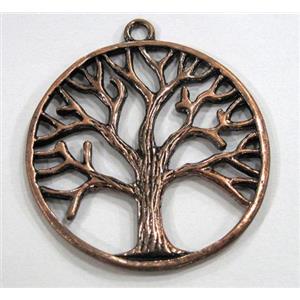 tibetan silver pendant, tree of life, non-nickel, antique red copper, approx 35mm dia