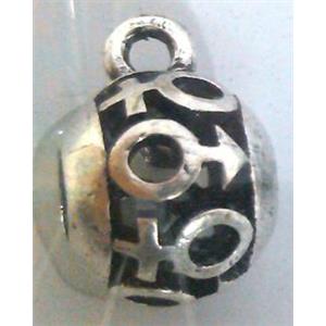 hollow, round tibetan silver hanger bead, lead free and nickel free, approx 9mm ball, 4mm hole