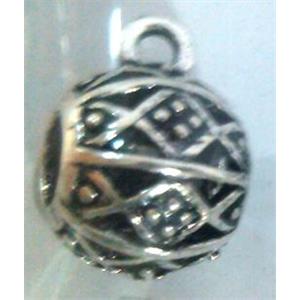 hollow, round tibetan silver hanger bead, lead free and nickel free, approx 9mm ball, 4mm hole