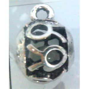 hollow, round tibetan silver hanger bead, lead free and nickel free, approx 9mm ball, 4mm hole