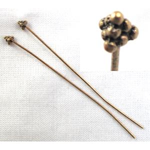 Antique Gold Tibetan Silver pin Charms Non-Nickel, 3.5x3.5x3.5mm, 58mm length