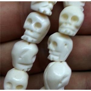 antique cattle bone skull charm beads, white, approx 13x14mm