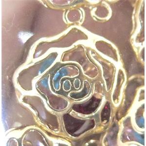 flower pendant with crystal, copper, gold plated, approx 17mm dia