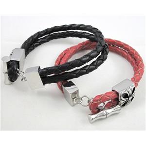 leather bracelet with stainless steel, handmade, mixed, approx 10mm wide, 20cm length