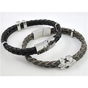 leather bracelet with stainless steel, handmade, mixed, approx 10mm wide. 20cm length