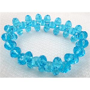 Chinese Crystal Glass Bracelet, stretchy, aqua, 60mm dia,glass:8mm