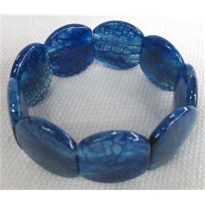 agate bracelet, stretchy, blue, 25x30mm bead