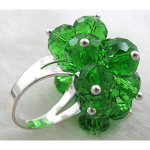 handcraft Crystal glass ring, green, ring:18mm dia, glass bead:8mm