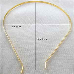 Gold Plated steel Hair Bands, Nickel Free, 12x14cm, 3mm wide, 1mm thin