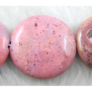 barzil Rhodonite Beads, flat-round gemstone, 25mm dia,16pcs per st