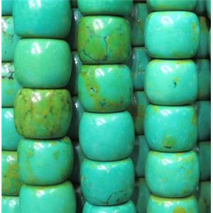 Turquoise bead, barrel, green, stabilized, approx 9x12mm