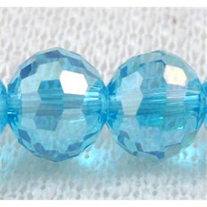 Crystal Glass Beads, 96 faceted round, aqua AB-color, 8mm dia