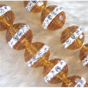 Chinese crystal bead with rhinestone, faceted round, approx 10mm dia, 40pcs per st