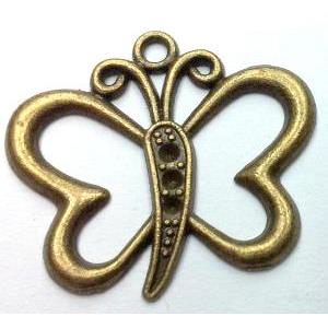 Tibetan silver butterfly pendant, non-nickel, bronze, approx 23x25mm