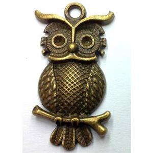 Tibetan silver owl pendant, non-nickel, bronze, approx 17x31mm