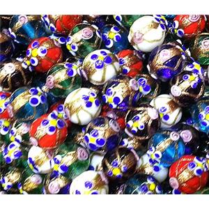 gold foil, flower, Lampwork Glass bead, mixed, 16mm dia