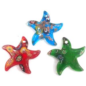 Lampwork glass pendants, mixed, starfish, 50mm dia