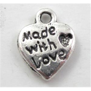 Made With Love, Heart pendant, Tibetan Silver non-nickel, 10mm wide