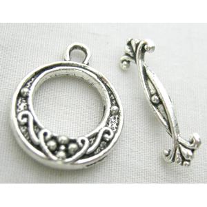 Tibetan Silver Toggle Clasps Non-Nickel, 15.7mm dia, stick:21mm