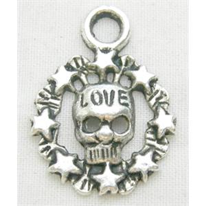 Tibetan Silver Skull pendant Non-Nickel, 17mm diameter