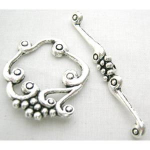 Tibetan Silver Toggle Clasps Non-Nickel, 25x25mm, stick:40mm