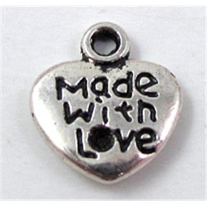 Made With Love, Heart pendant, Tibetan Silver non-nickel, 11mm wide
