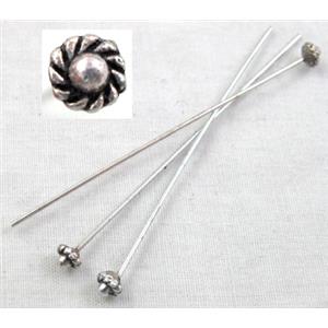 Fancy Pin, Tibetan Silver Non-Nickel, 53mm length, pinhead:4mm dia